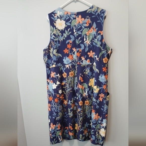 Land's End Floral Sleeveless Dress With Pockets Blue and Orange Womens 22W - Picture 7 of 8